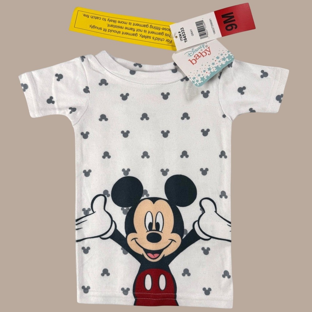 Disney Baby Mickey Mouse Graphic Tee 9M Gray White NWT Short Sleeve Shirt